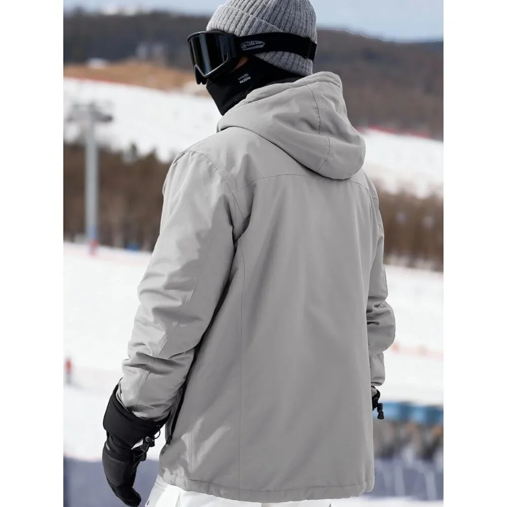 Men's Light Gray Waterproof Ski Snow Fleece Lined Warm Winter Rain Jacket